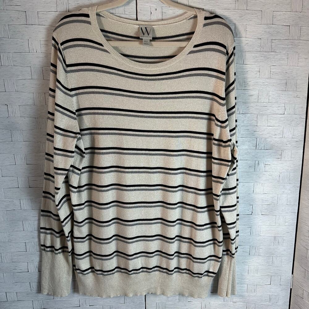 Worthington light rate striped‎ sweater swoop gold silver black plus size
